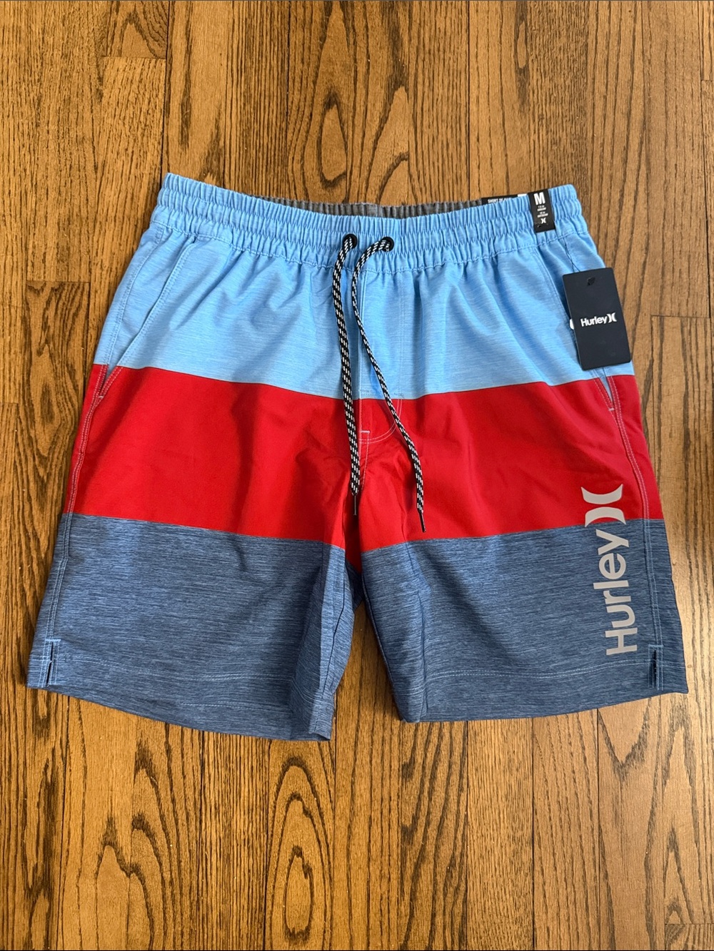 Hurley Men’s Blue, Red & Gray Colorblock Swim Shorts Medium